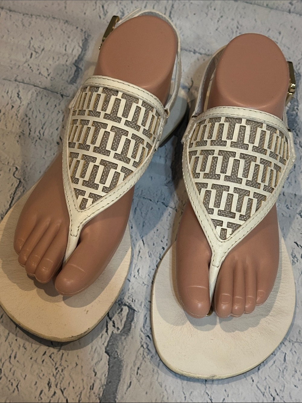 Tory Burch Women's White Patterned Thong Sandals